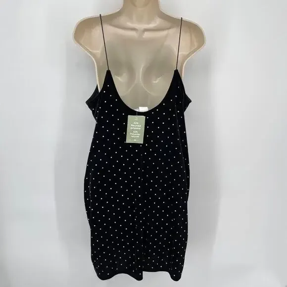 H&M NEW Women's Silver Studded Spaghetti Strap Velvet Dress Sz XL Black, Silver - Picture 3 of 7